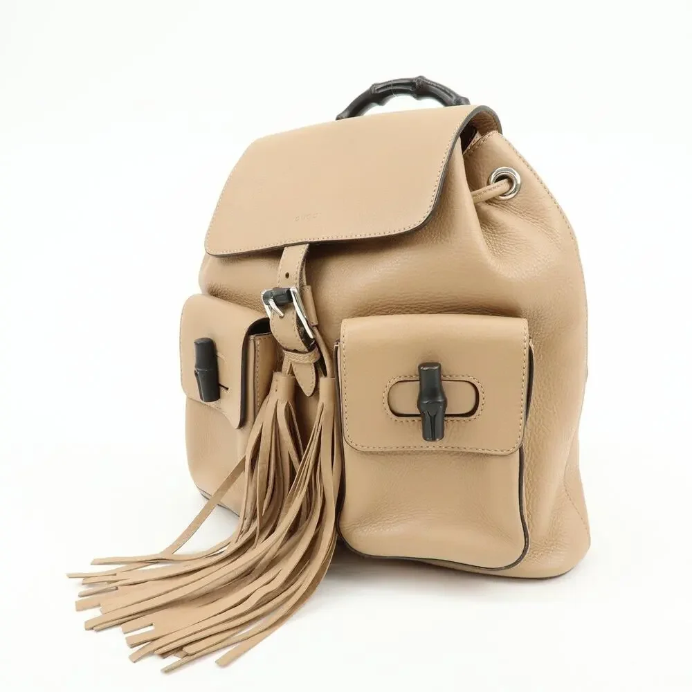 Gucci Bamboo Tassel Calfskin Backpack Beige